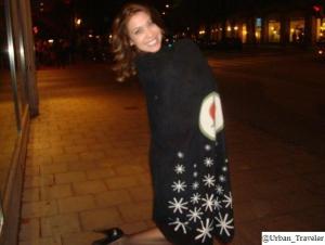 My friend Alicia modeling a fleece blanket the club provided for a ciggy break. (Stockholm)